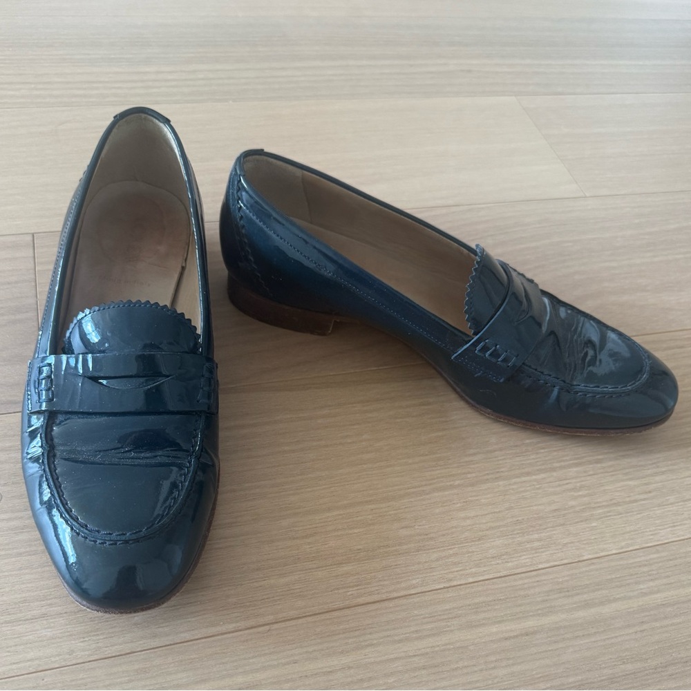 J Crew loafers brielle navy 7.5 leather patent GUC gorgeous madewell